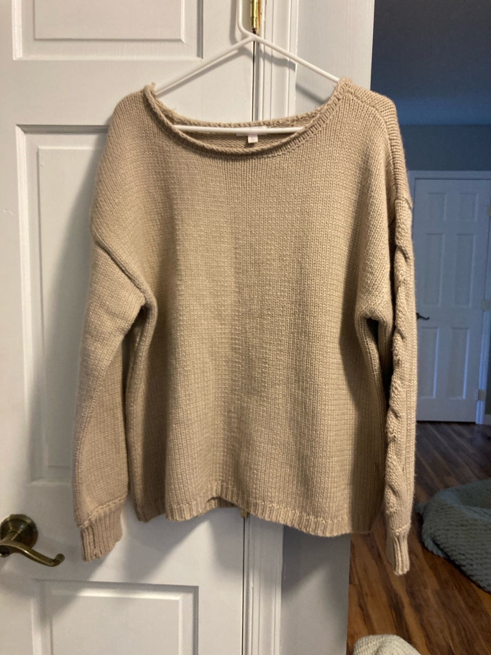 LC Lauren Conrad Neutral Beige Cable-Detail Crewneck Sweater